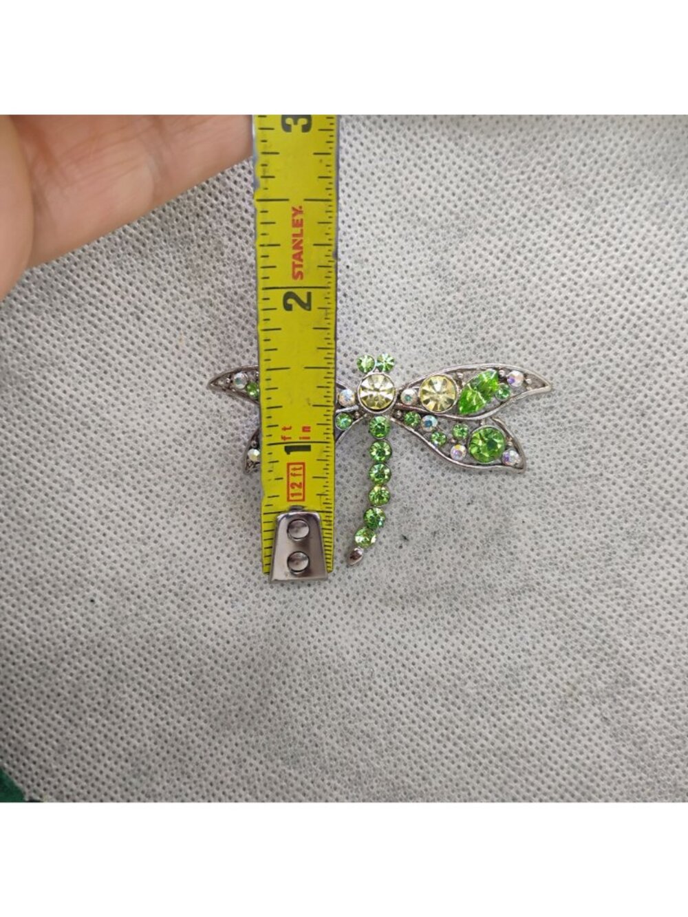 Green Yellow Crystal Rhinestone Dragonfly Brooch Pin 2 1/2" Wingspan - Picture 4 of 5